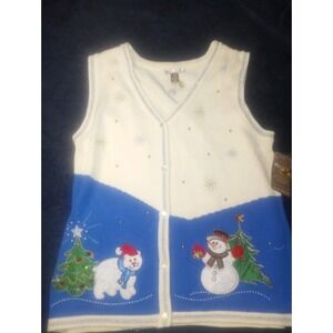 White Stag Nwt Vtg 90s Sweater Vest Polar Bear Snowman Button Large